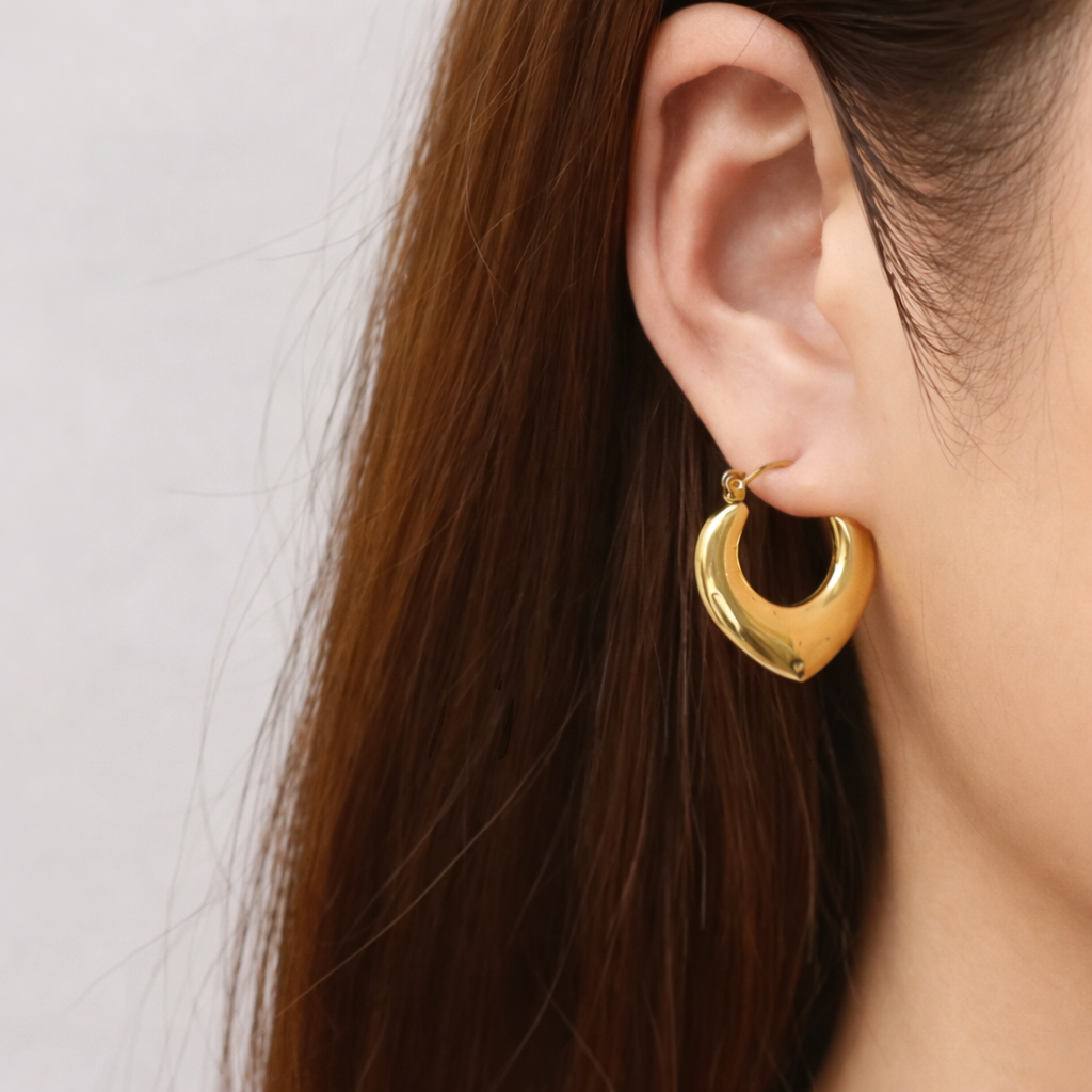 Amora Heart Gold Hoop Earrings