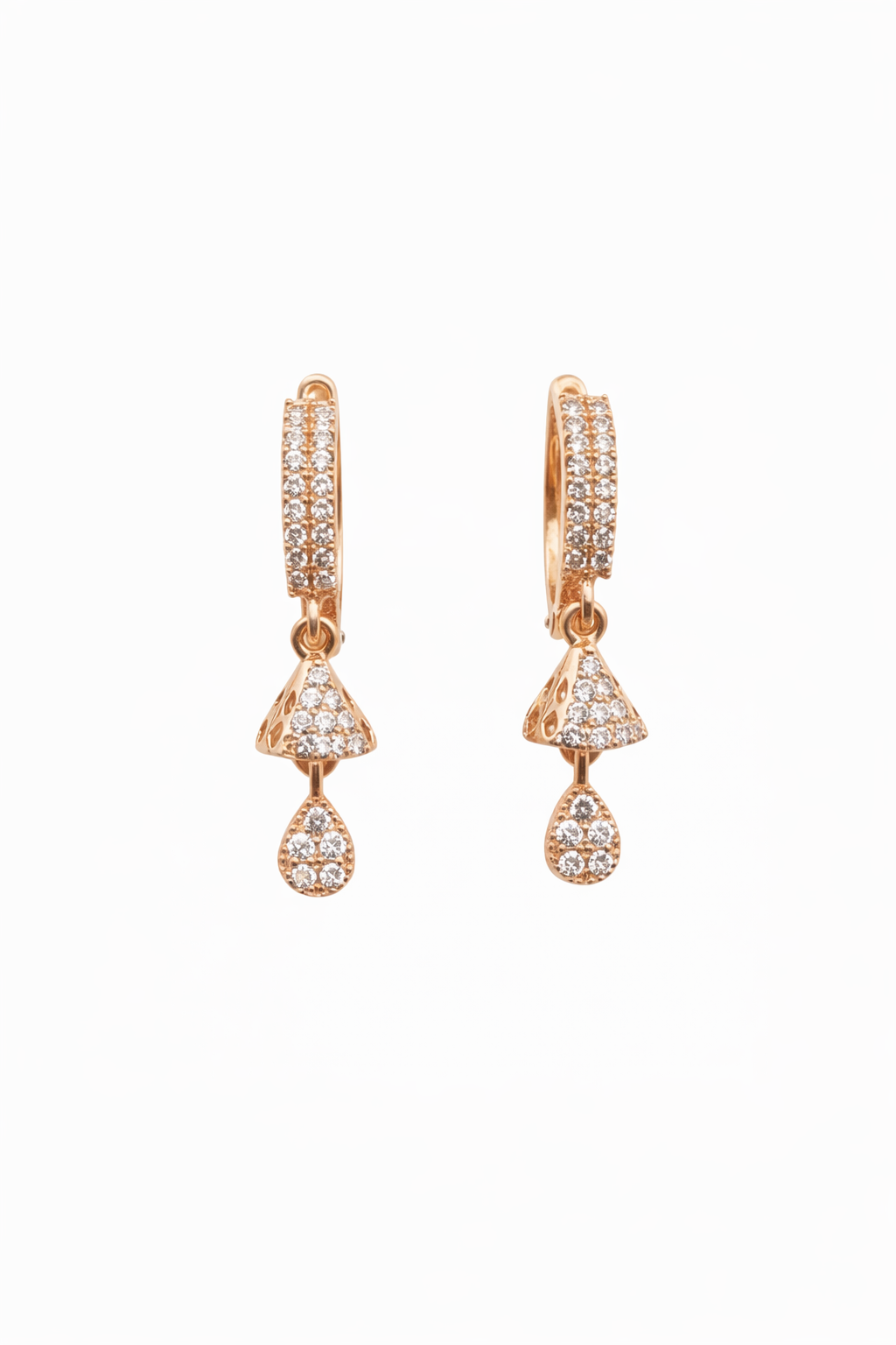 Celestia Aura Bell Drop Hoops – Rose Gold Crystal Earrings