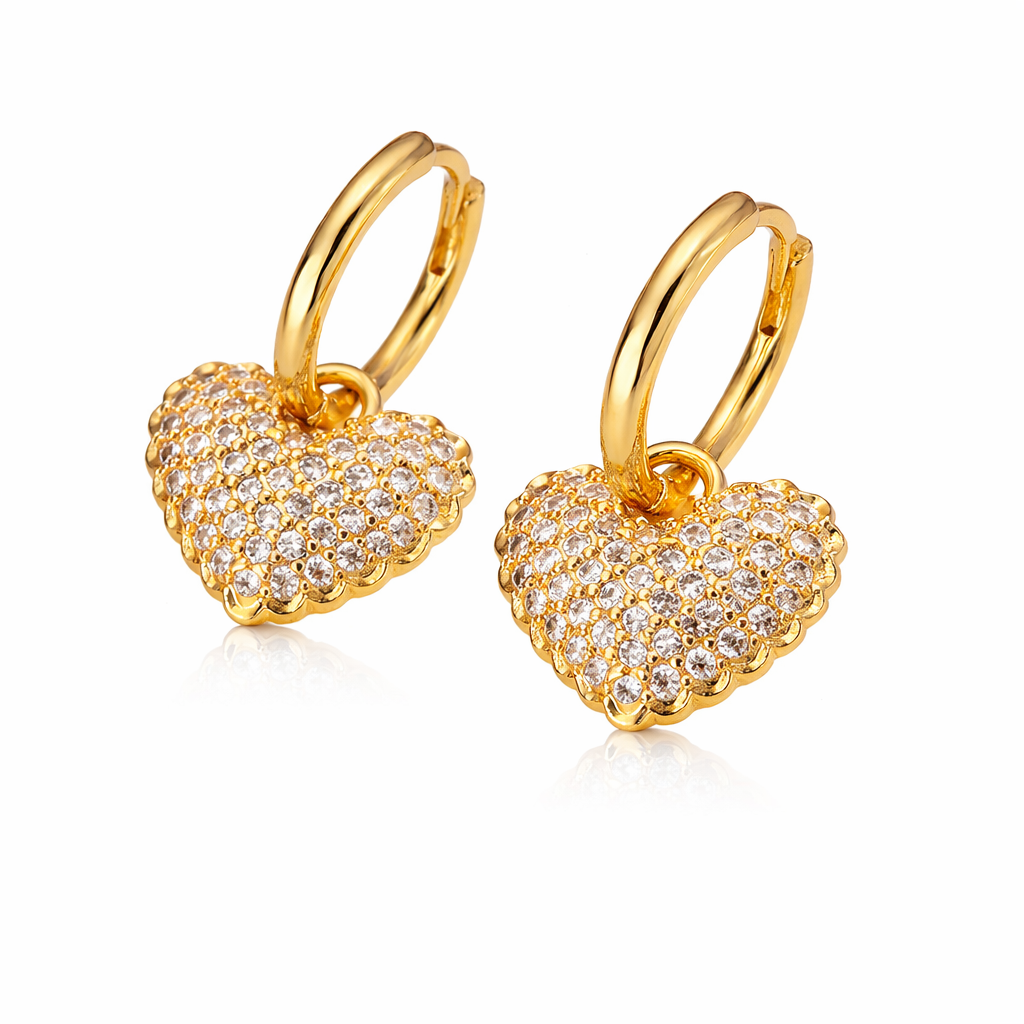 Pavé Heart Charm Hoop Earrings