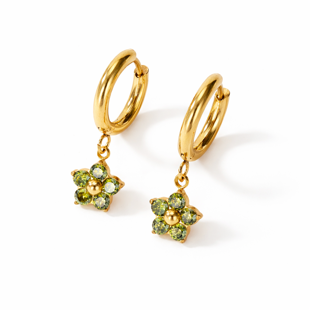 Olive Bloom Drop Hoop Earrings