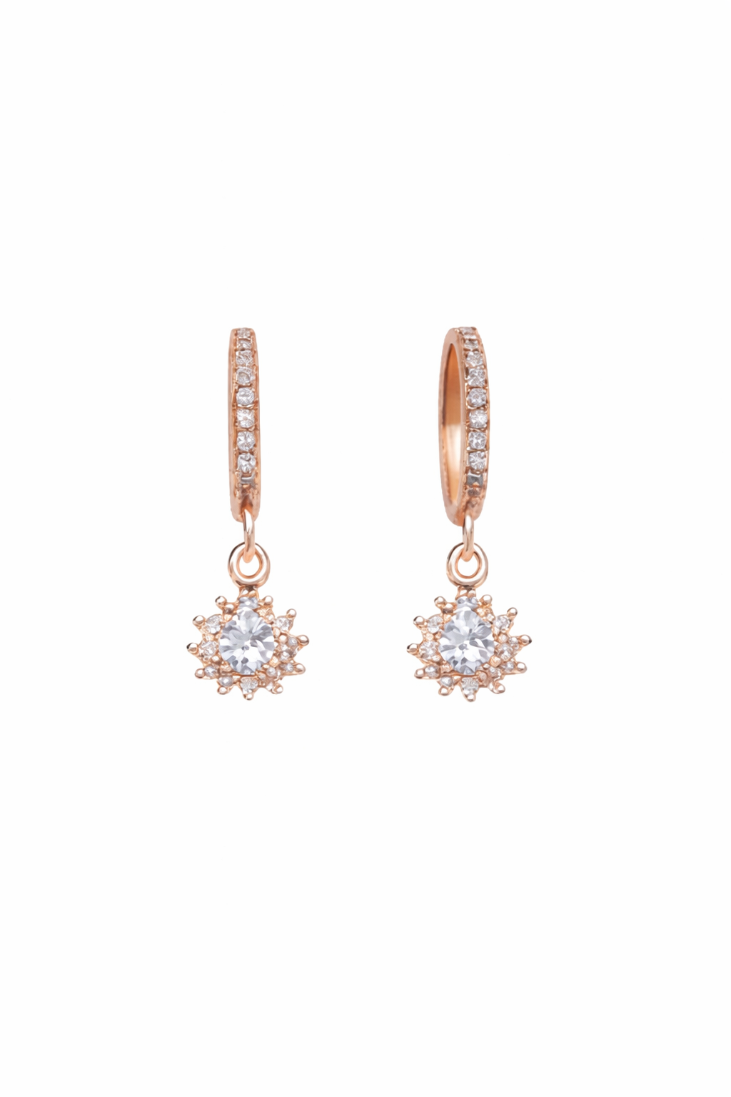 Celestia Halo Drop Hoops – Rose Gold Crystal Earrings