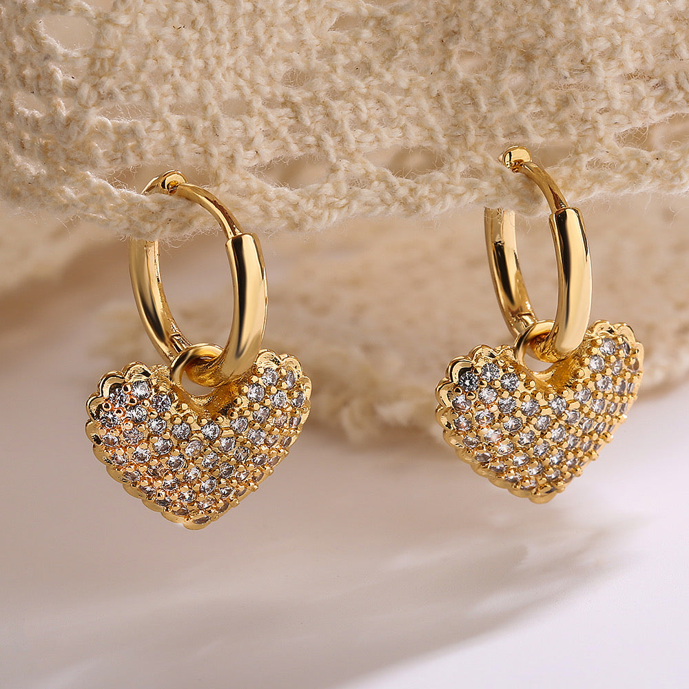 Pavé Heart Charm Hoop Earrings