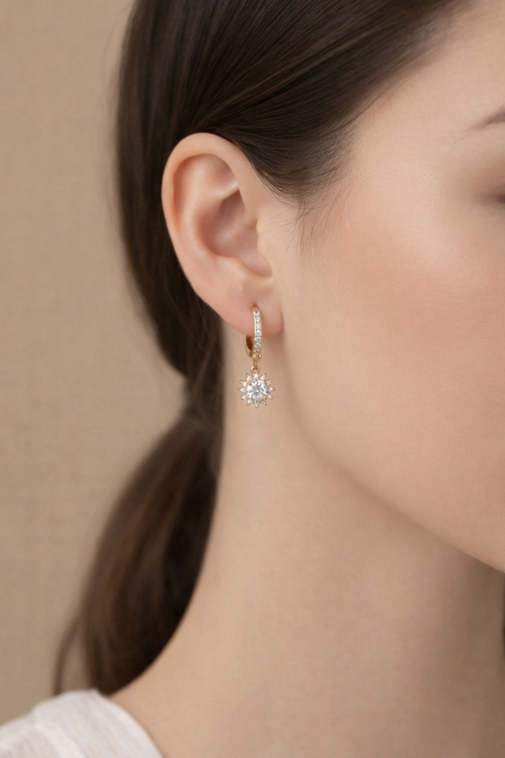 Celestia Halo Drop Hoops – Rose Gold Crystal Earrings