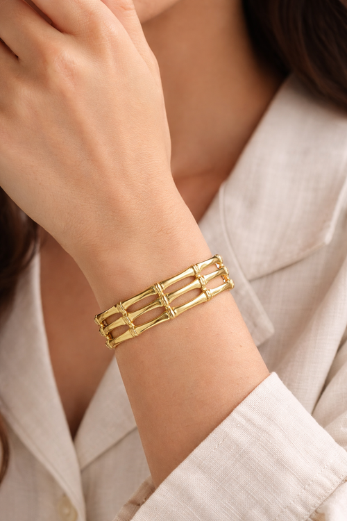 Bamboo Link Gold Cuff Bracelet