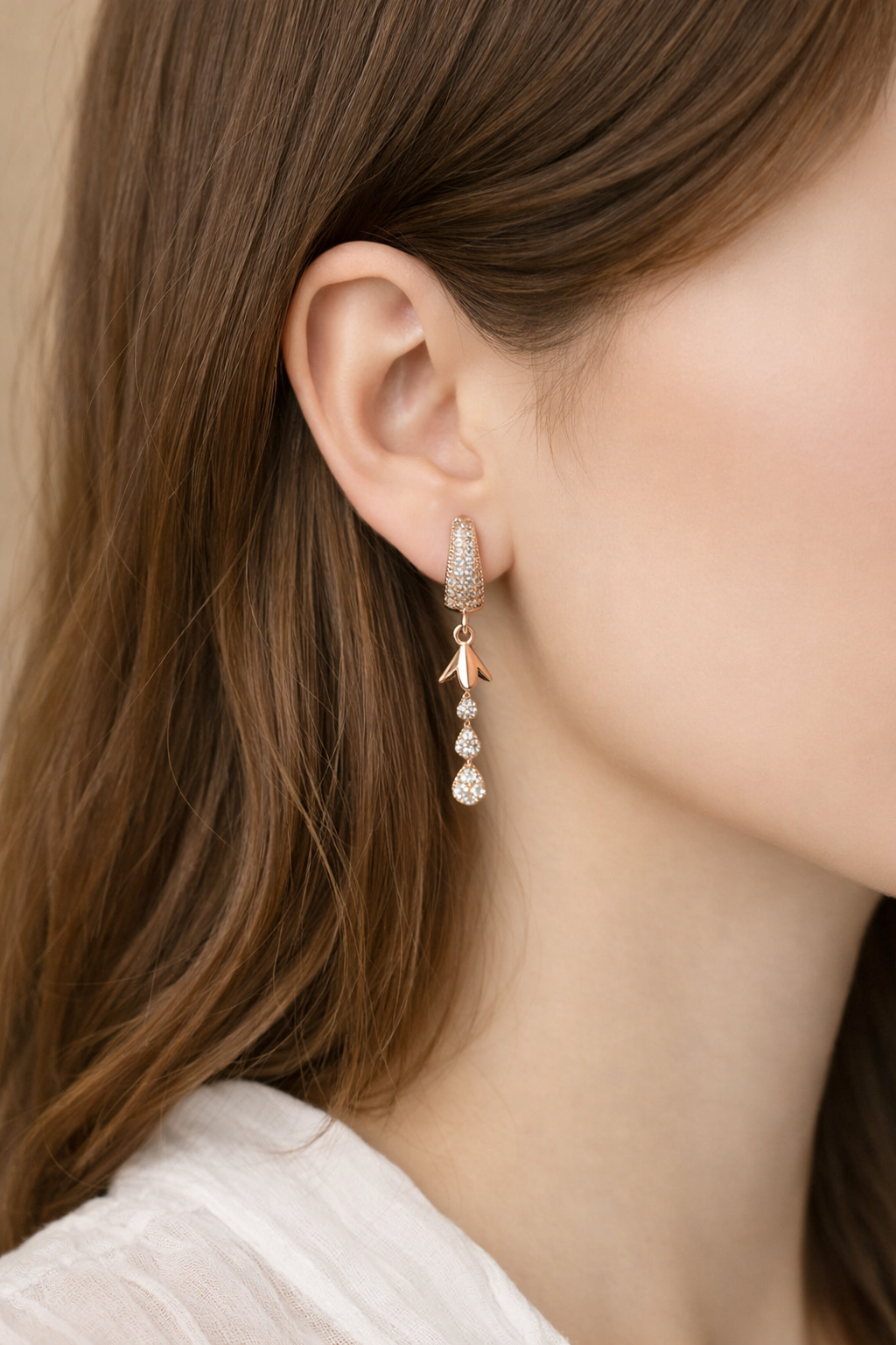 Celestia Cascade Teardrop Earrings – Rose Gold Crystal Dangles