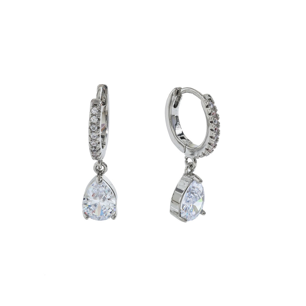 Silver Teardrop Crystal Huggie Earrings